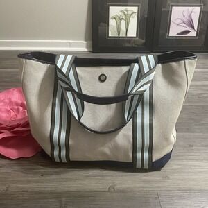 PARAVEL Cabana Canvas Striped Large Tote Nautical Coastal Summer Beach